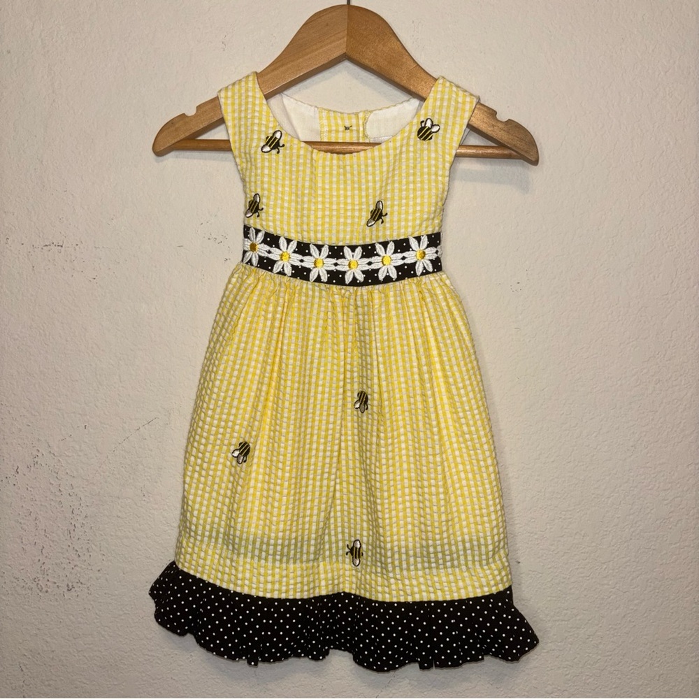 Emily Rose Yellow gingham Floral Bee Trim Dress